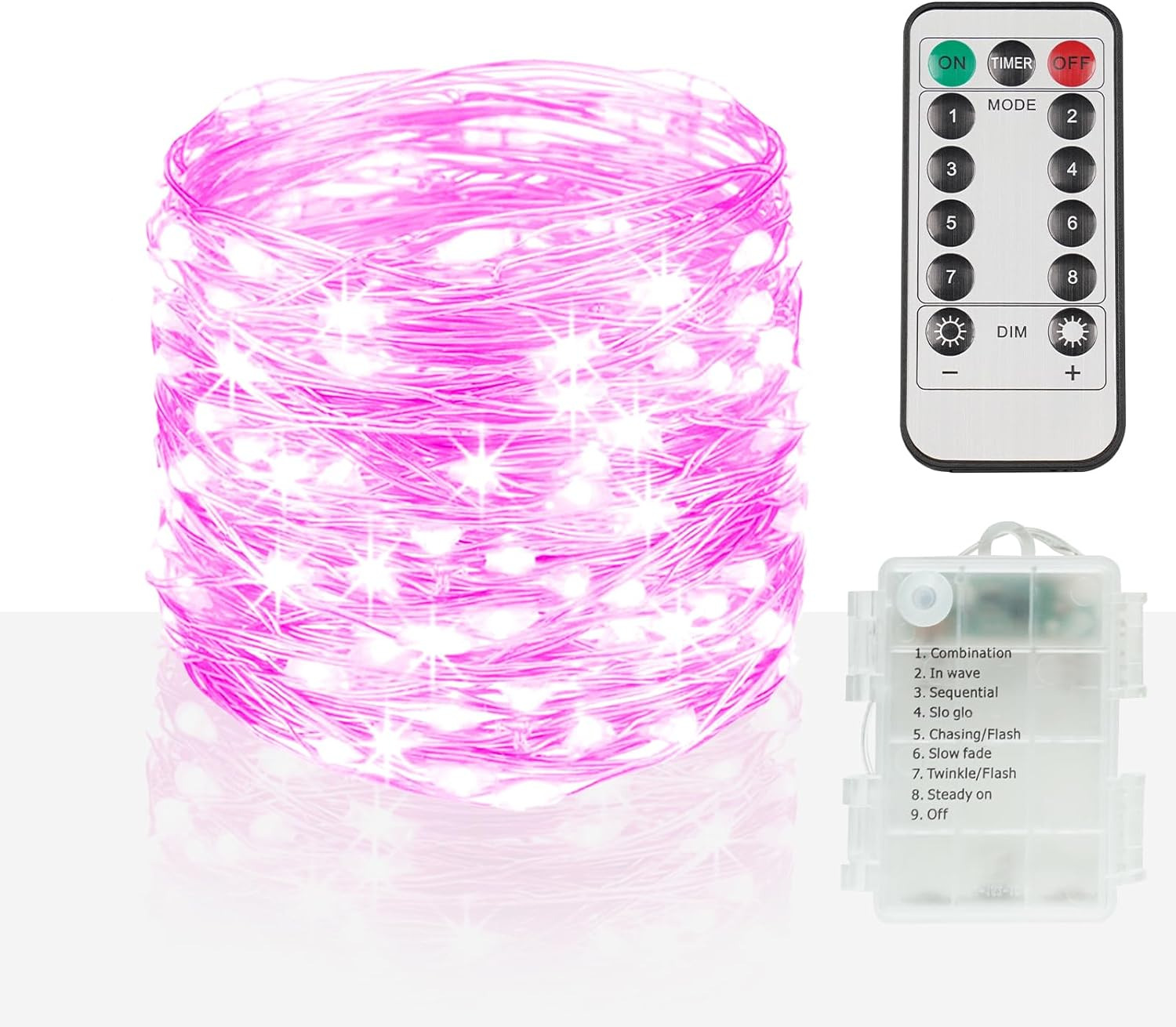 66Ft 200 LED Outdoor String Lights, Pink Fairy Lights Battery Operated with Remo