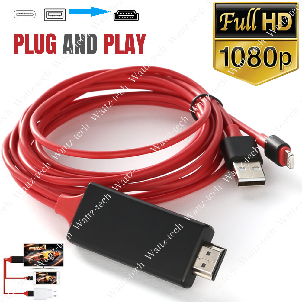 1080P HDTV Cable 6ft HDMI Mirroring Adapter Cable HD AV For iPhone iPad to TV