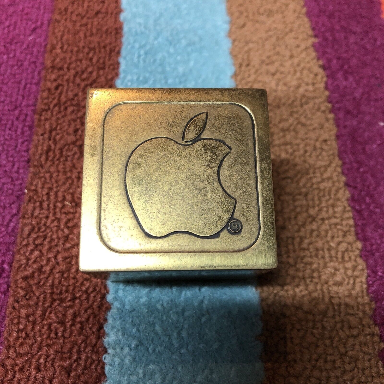 Vintage 1983 Apple Computer Brass Cube Paperweight 