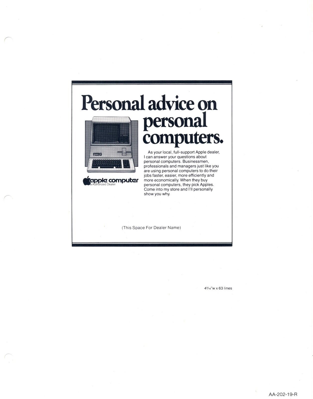 Original Apple Advertising Copy for Newspapers and Mags #1 Personal Advice