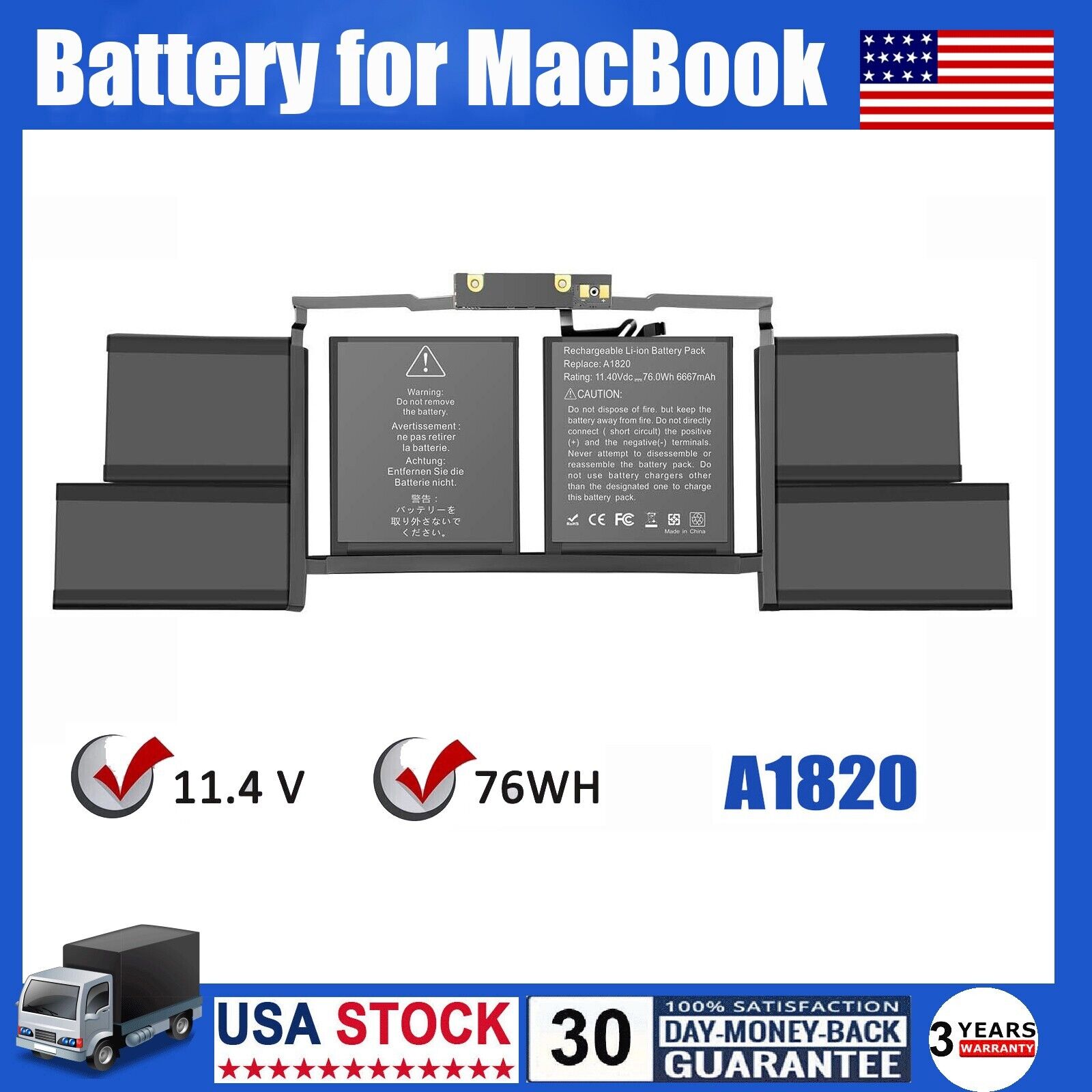 A1820 A1707 Battery for MacBook Pro 15\