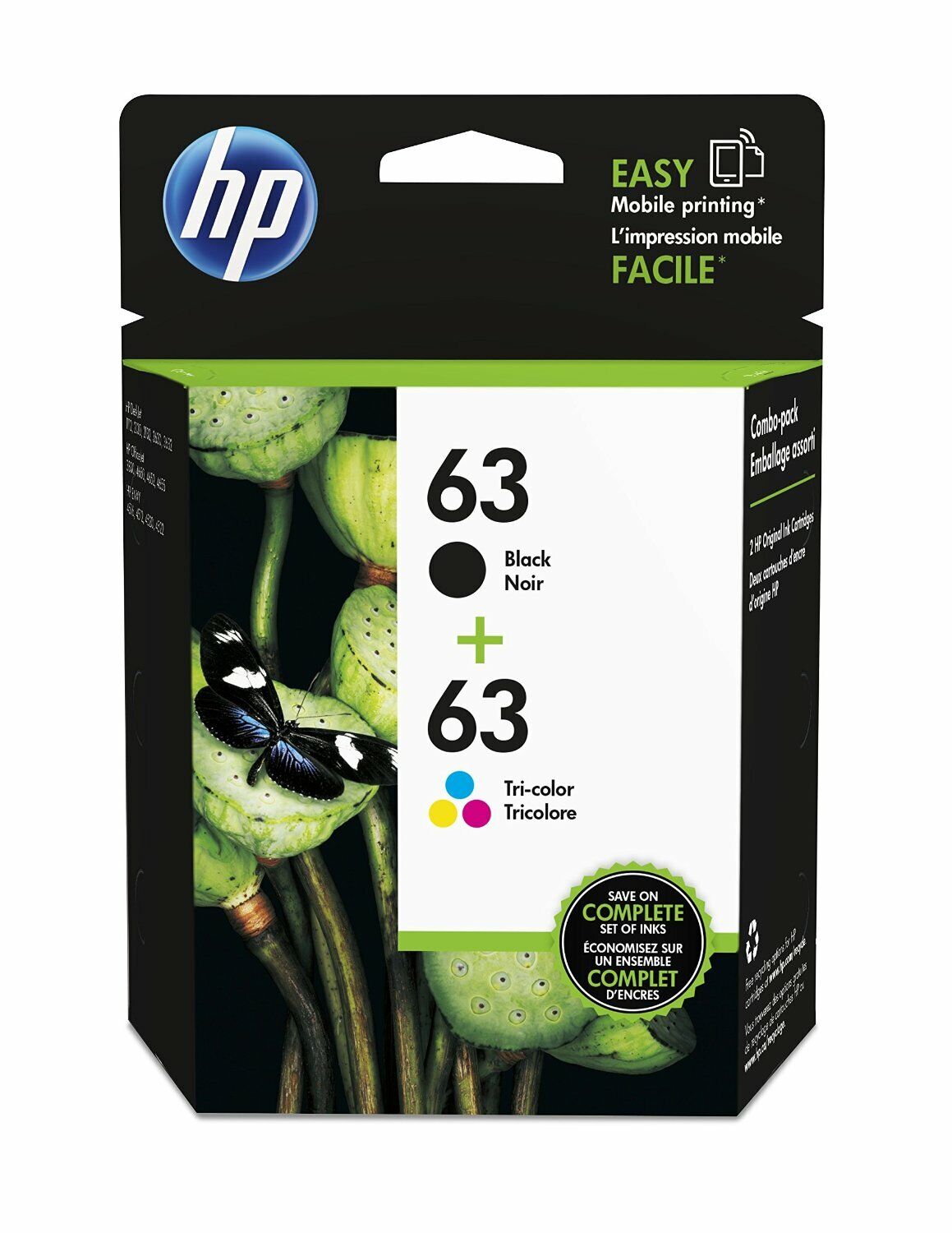 Genuine New HP 63 Black & Color Ink Cartridges Combo F6U62A F6U61A