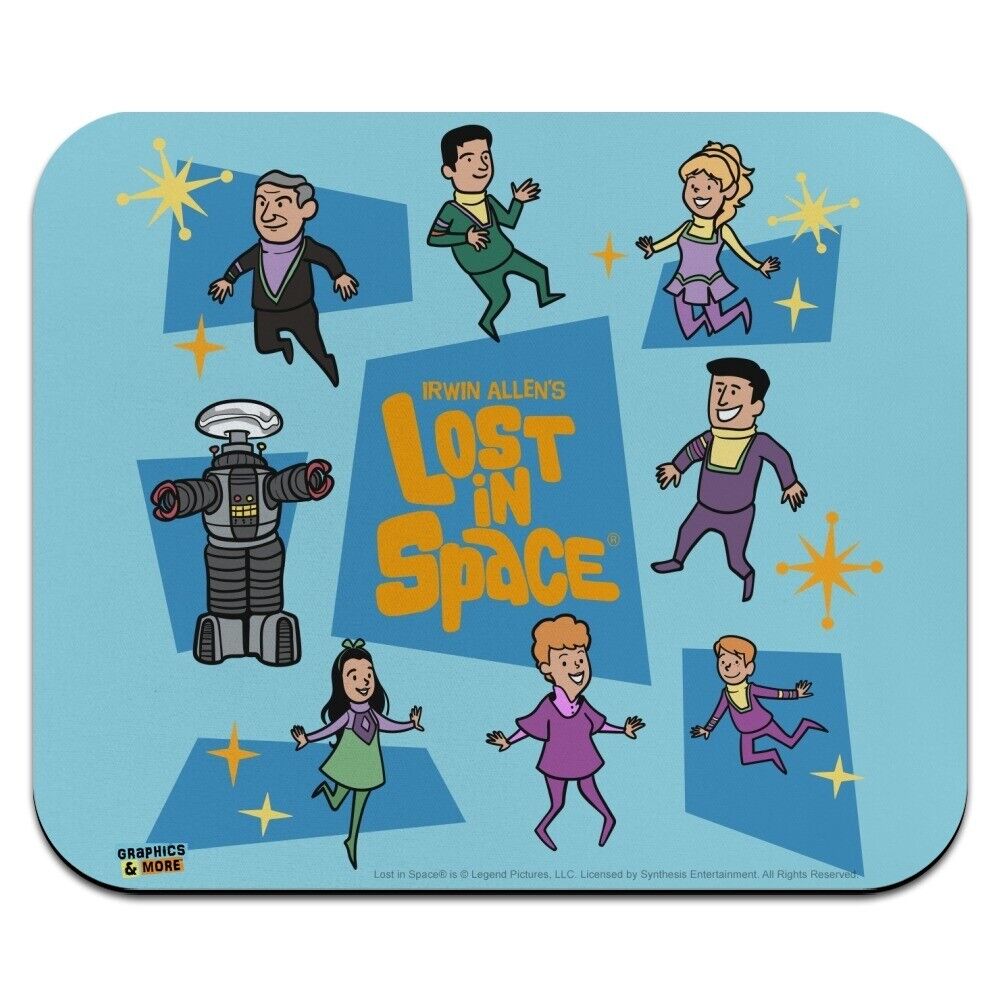 Lost In Space Cartoon Crew Floating Low Profile Thin Mouse Pad Mousepad