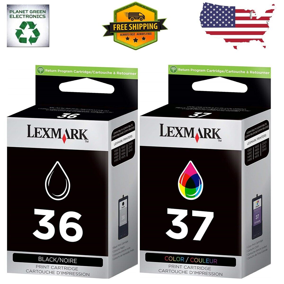 Black Genuine Lexmark 36 37 2PK Ink Cartridges X Series X3650 Z Series Z2420 