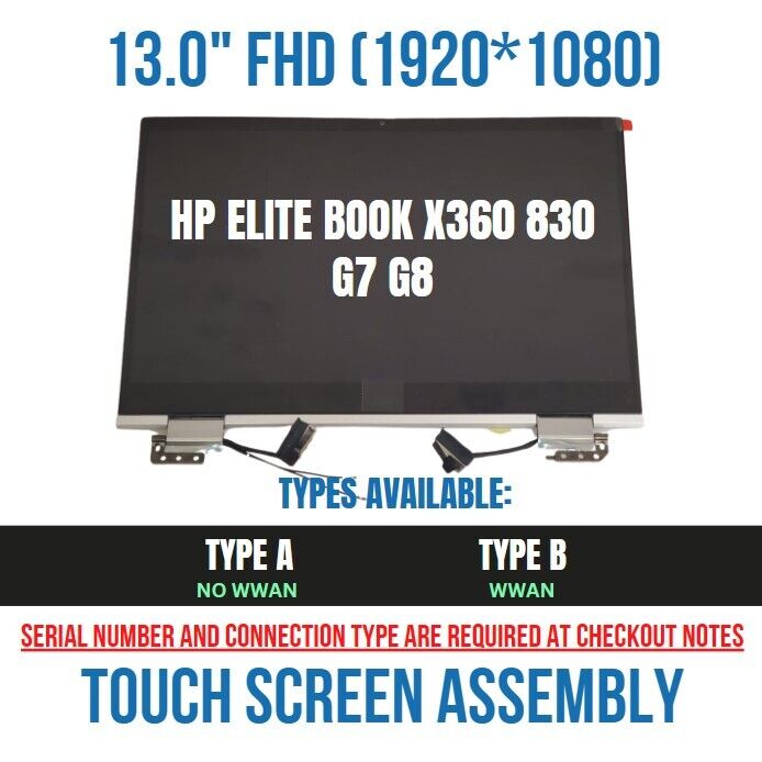 M46065-001 HP ELITEBOOK X360 830 G7 LCD DISPLAY SCREEN PANEL WHOLE HINGE UP
