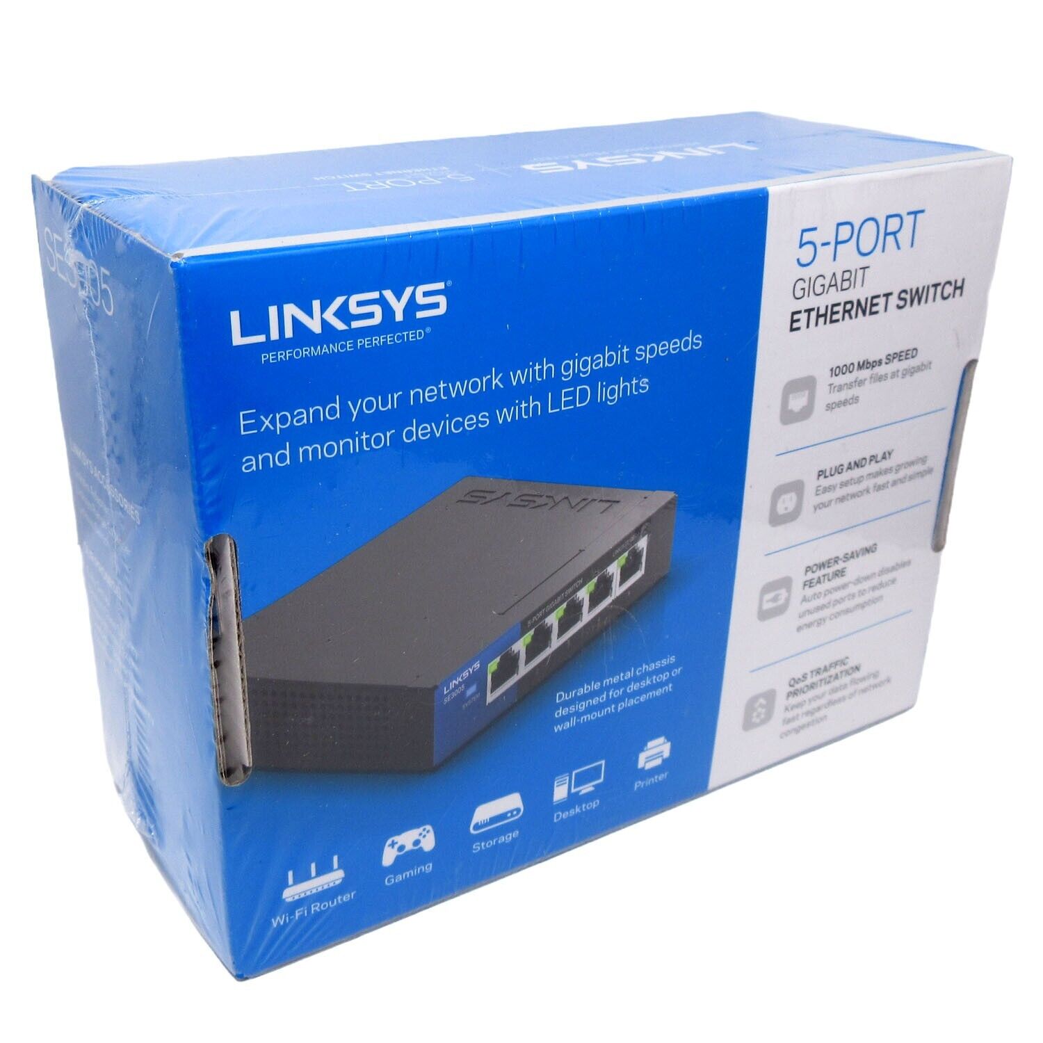 New Linksys SE3005 5-port Gigabit Ethernet Switch Sealed