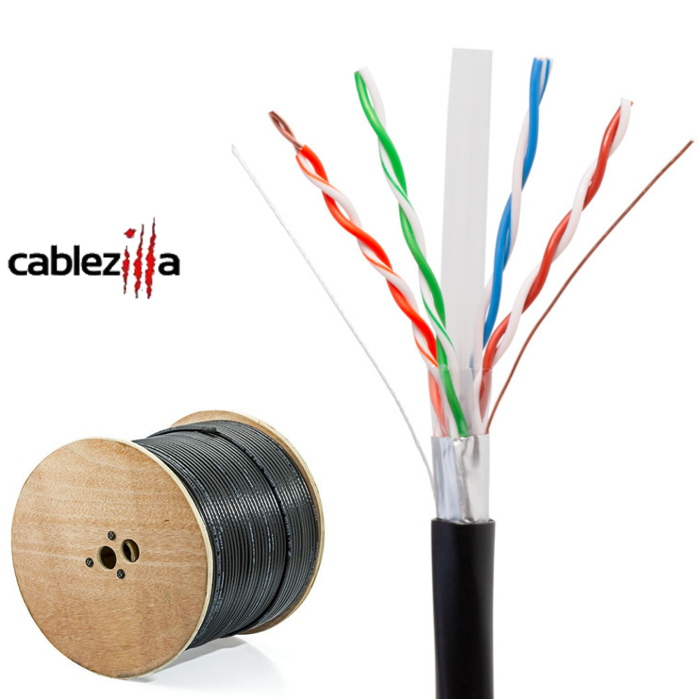 Cat5E Outdoor Cable Shielded Direct Burial Waterproof 24AWG Solid Wire 1000FT