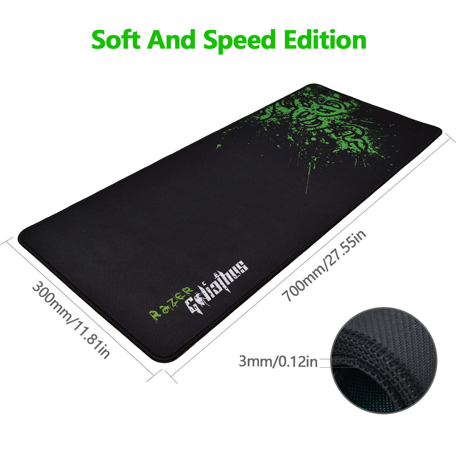 Large Razer Goliathus Gaming Mouse Pad Mat Speed Edition 700*300*3mm Black Green