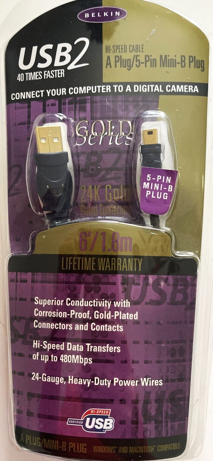 Belkin USB 2 high speed cable  24K gold series 6 ft new in package