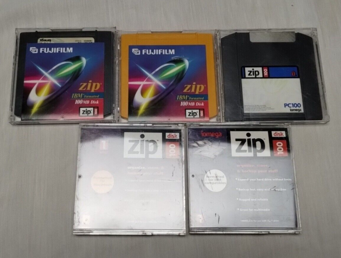 LOT of 5 iomega 100MB Zip Discs Used Fujifilm Iomega Computer Storage
