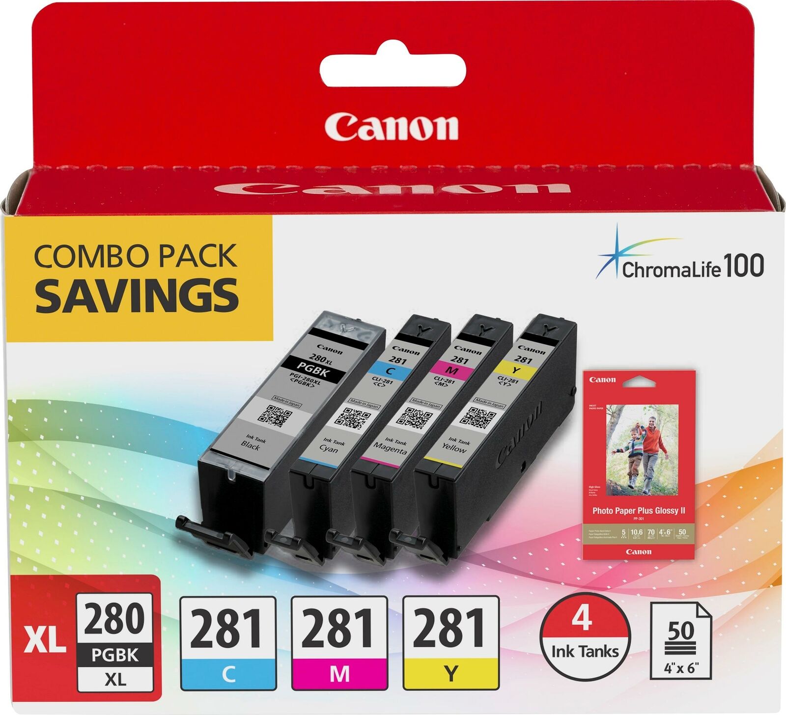 Canon - PGI-280 XL/CLI-281 4-Pack High-Yield - Pigment Black, Standard Capaci...