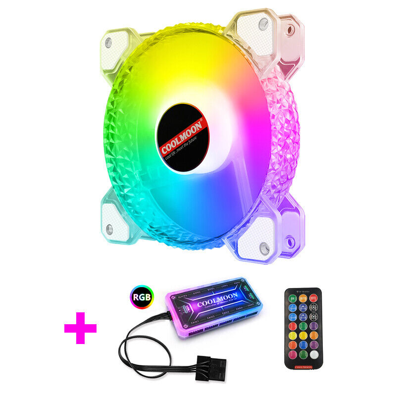 120mm RGB Computer Case Fan PC CPU Cooling Sync LED Quiet with 1 Remote Control