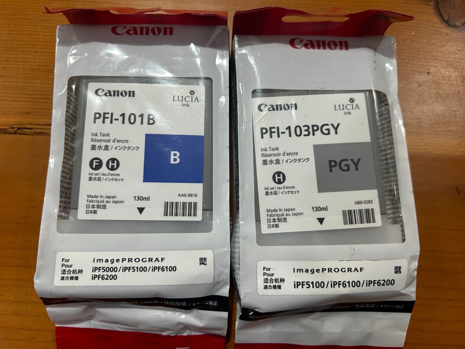 Lot of 2 Canon Lucia Ink Sealed Expired PFI-101B and PFI-103PGY