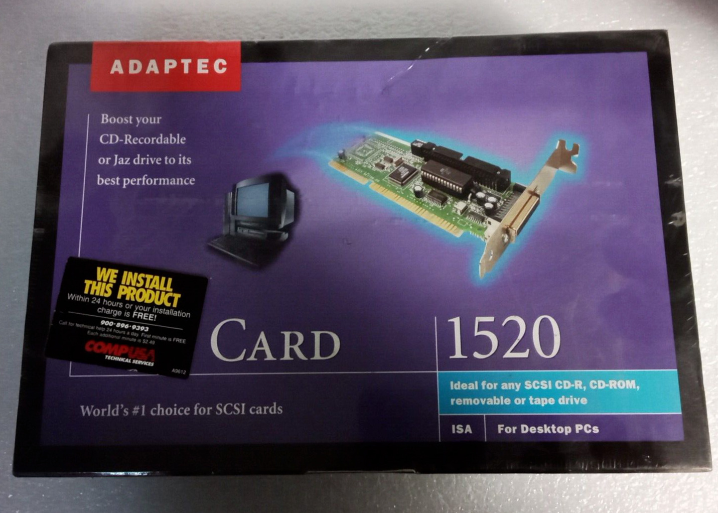 Brand New Sealed Adaptec Ultra SCSI Card 1520 Boost CD-R/RW or JAZ Drive PC