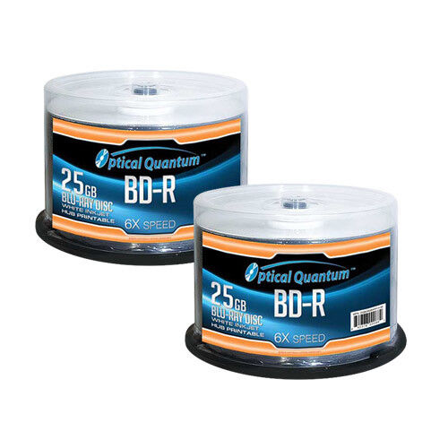 100 OQ 6x 25GB Blu-ray BD-R White Inkjet Printable Blank Discs OQBDR06WIP-H-50