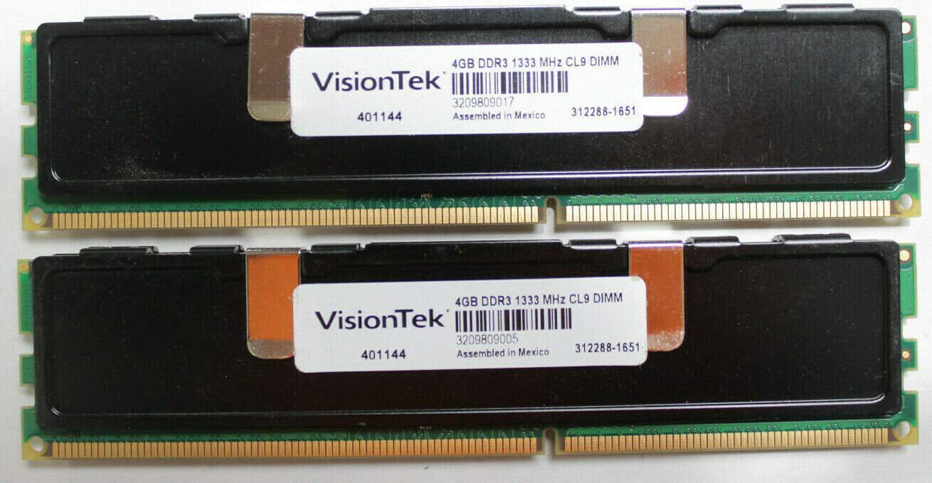 8GB Kit Game Memory ( 4GB x 2 ) PC3-10600U DDR3-1333 VisionTek Desktop RAM Shell