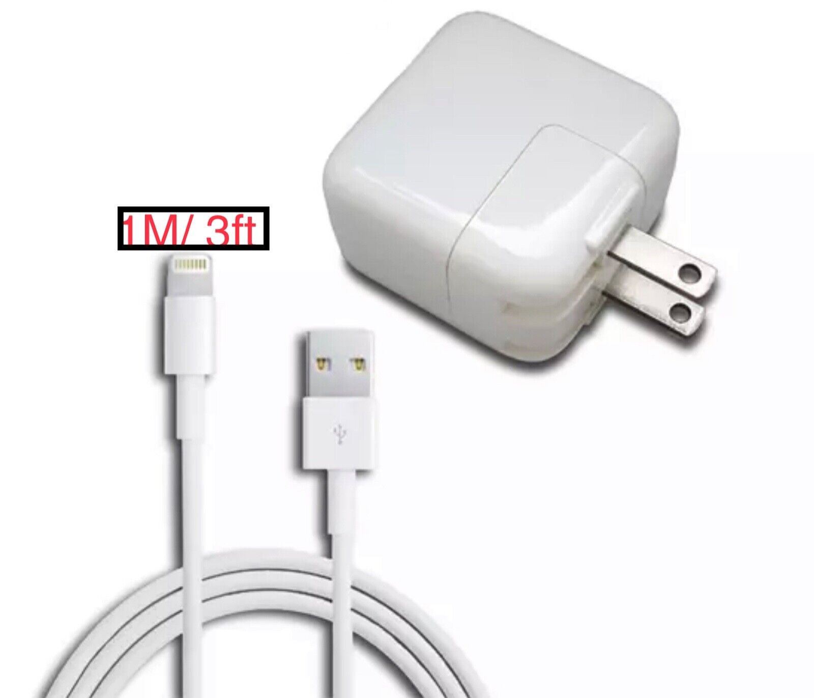 12W USB Power Adapter Charger for iPhone 8 7 X iPad 2 3 4 Air 1M2M3M Cable Cord