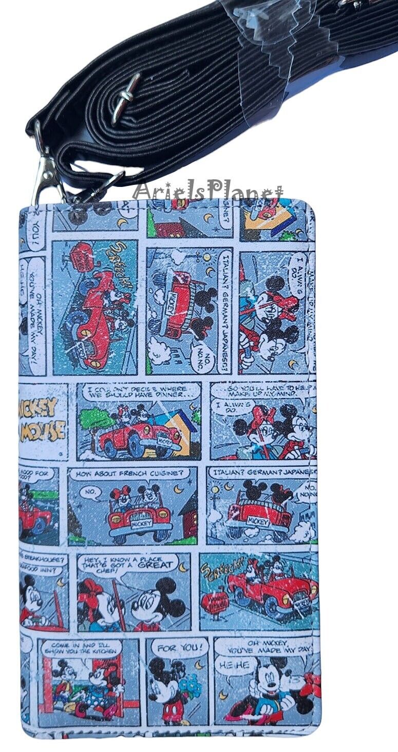 Disney Parks Mickey & Minnie Mouse Comic Strip Wristlet Crossbody Wallet Bag