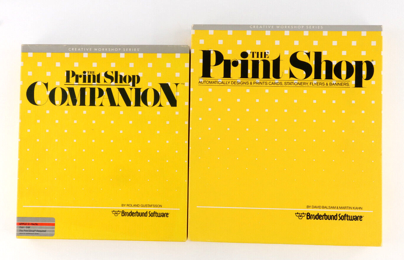 Broderbund The Print Shop & Print Shop Companion Apple II Big Box W/ Extras