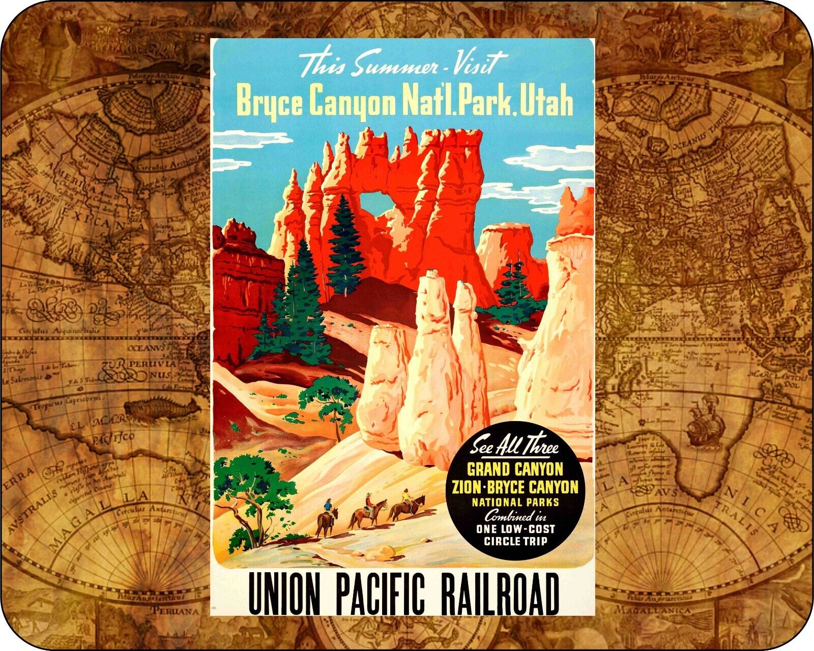Union Pacific RR To Utah  Travel Poster Mousepad Computer Mouse Pad  7 x 9 1931