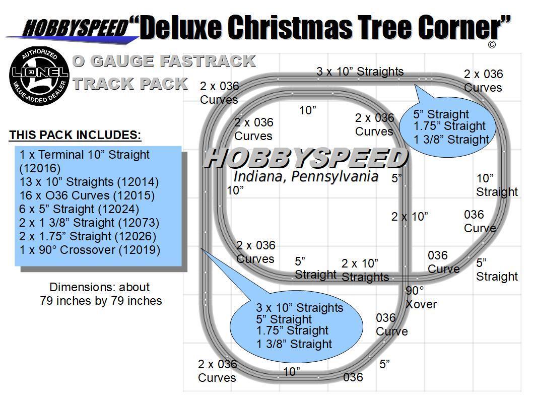 LIONEL FASTRACK DELUXE CHRISTMAS TREE CORNER TRACK LAYOUT 12019 7\'x7\' pack NEW