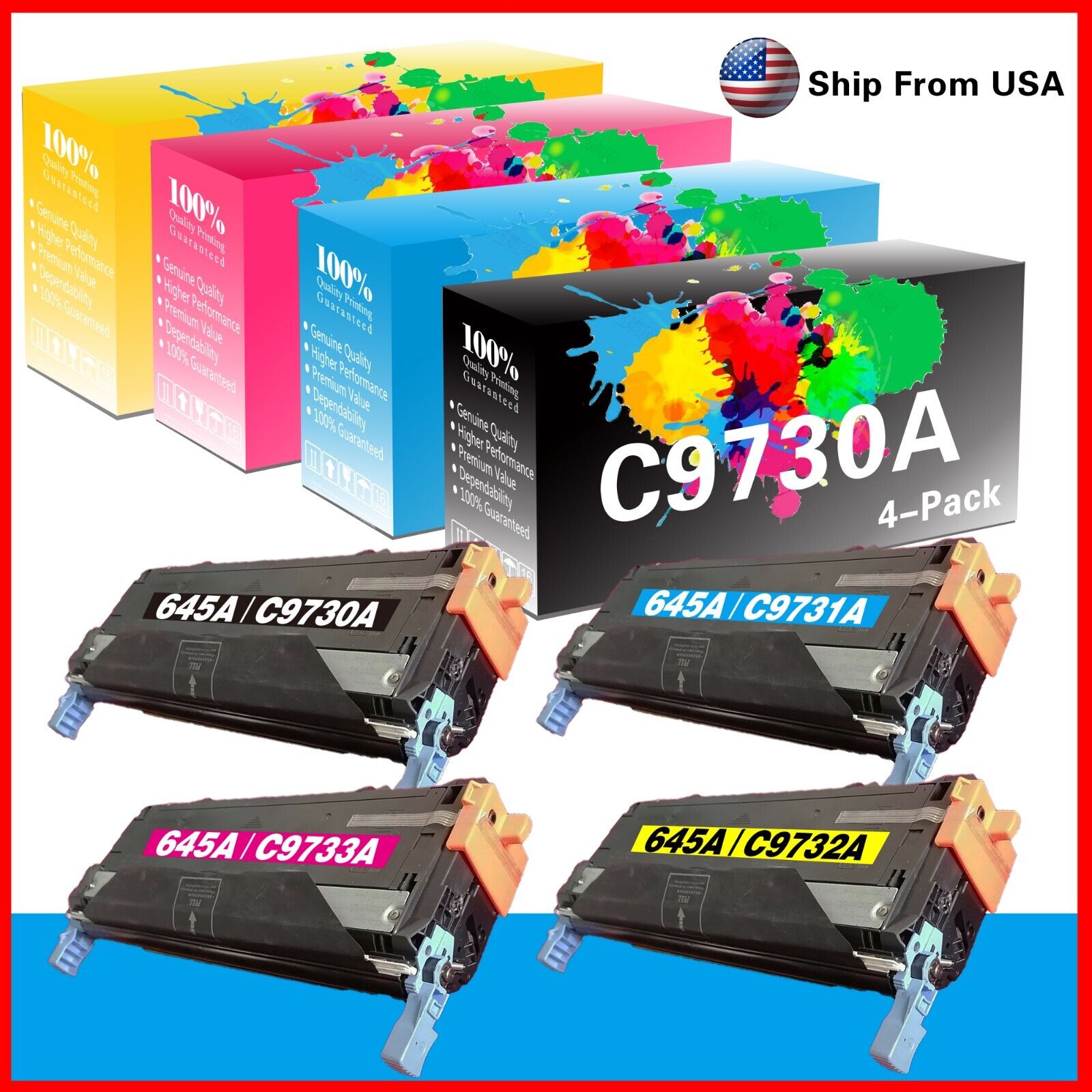 4PK C9730A 9730 Toner Cartridge Used For Color LaserJet 5500n 5500dn Printer