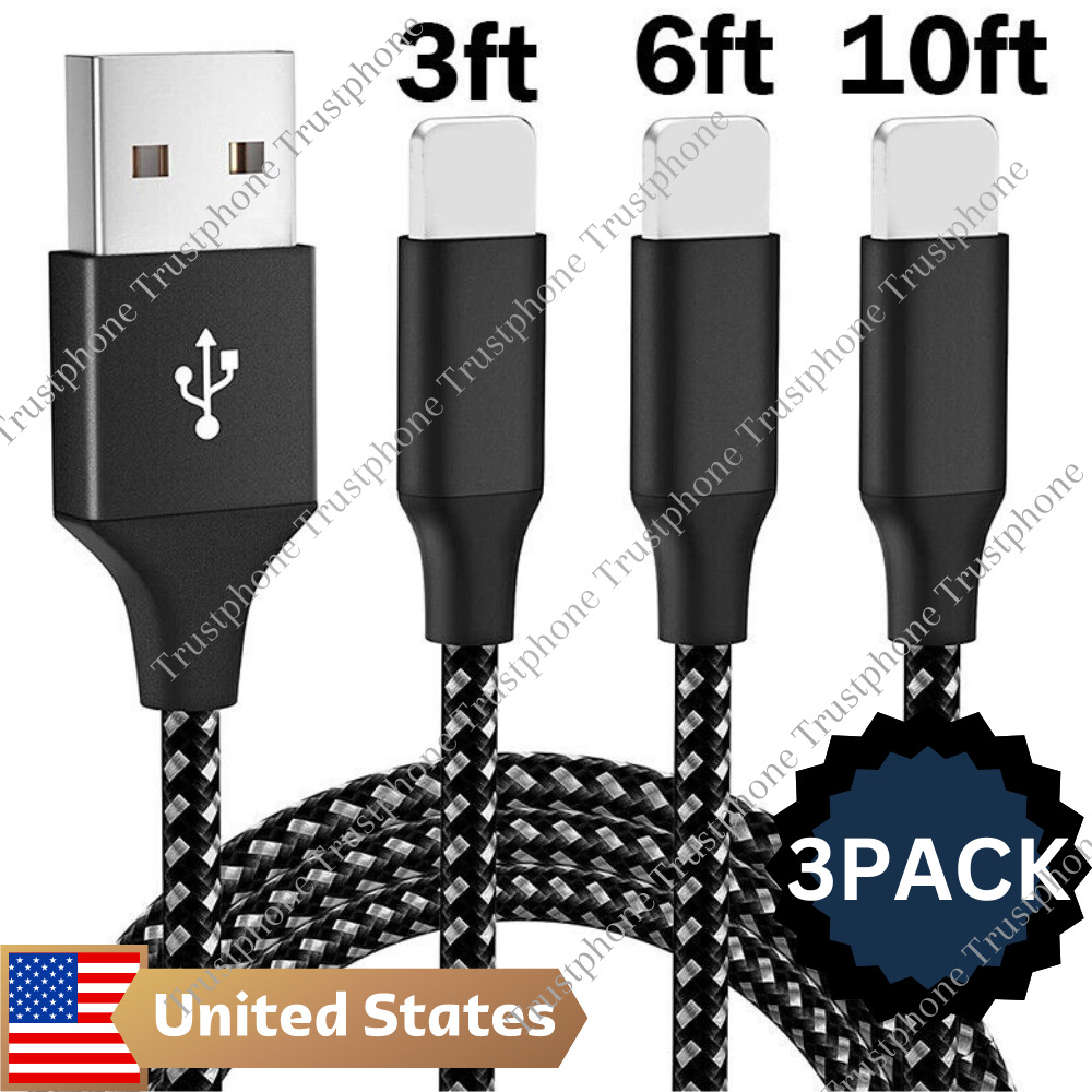 3 Pack Fast Charger Cable Heavy Duty For iPhone 14 13 12 11 XS XR Charging Cord