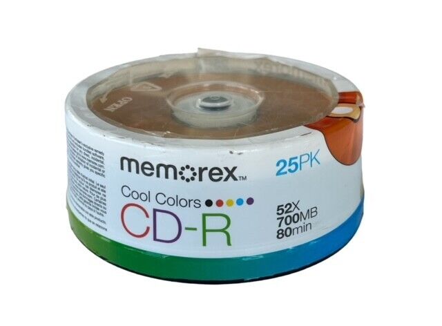 Memorex Cool Colors Discs CD-R 52X 700MB 80 Mins 25 Pack New