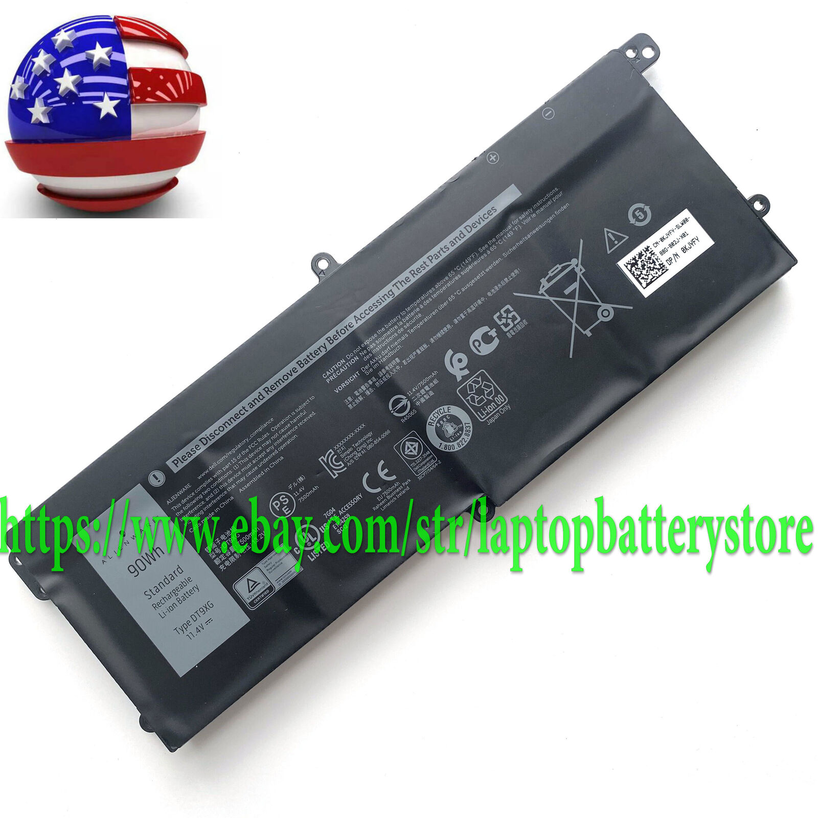 DT9XG 7PWKV P38E001 Battery For A lienware ALWA51M-D1968B D1766PB AREA-51M R1 R2