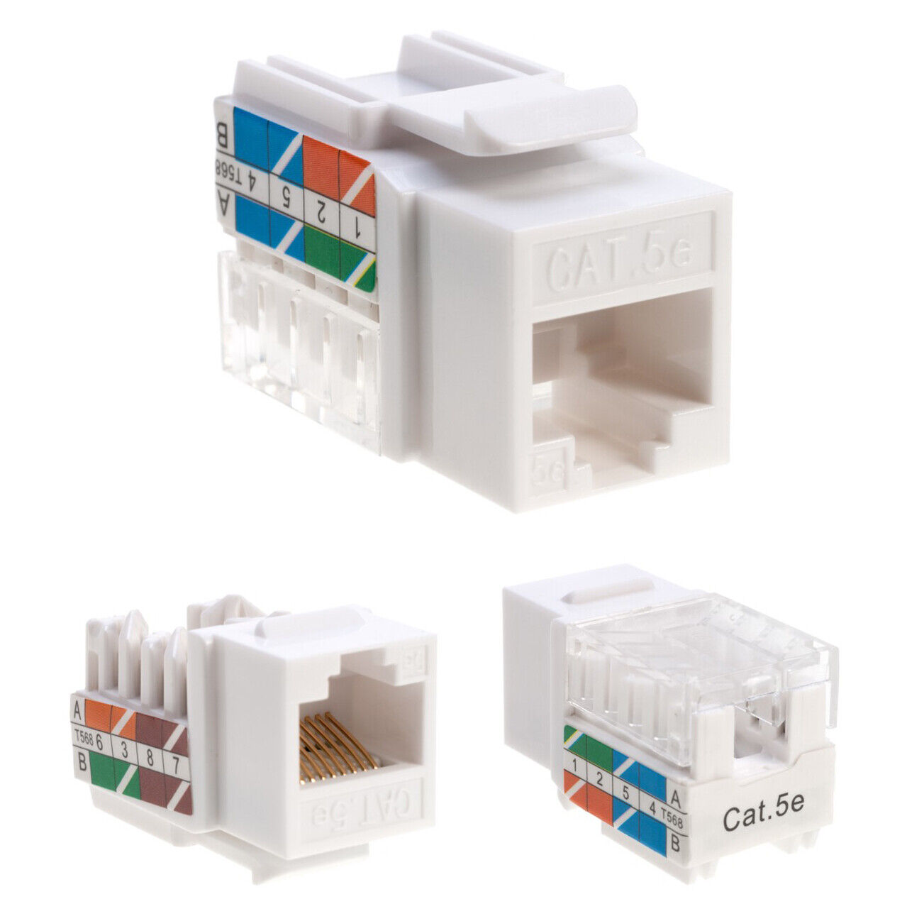 Cat5e White Keystone Jack 45° Angled Punchdown Network Connector Multipack LOT