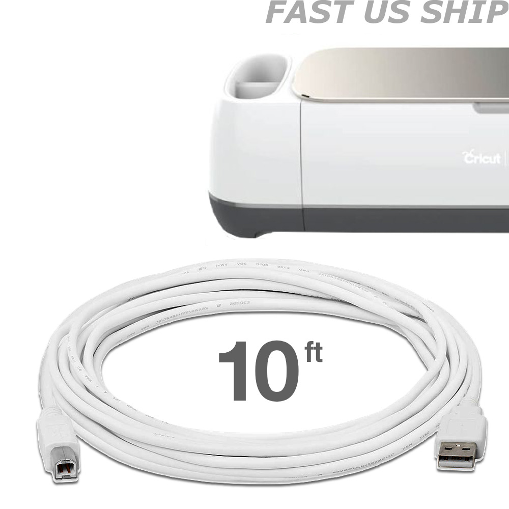 Longer 10ft Quality White Lead Wire Cord USB Cable for Cricut Maker