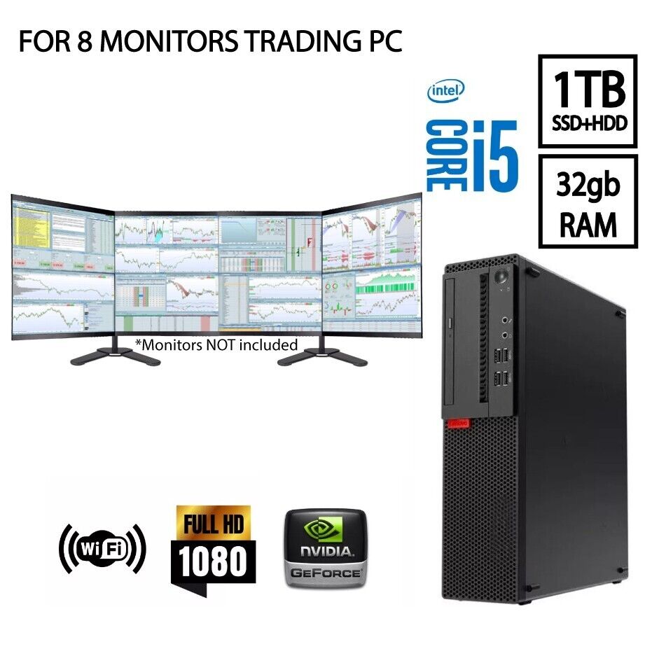 Trading Computer for 8 Monitors Intel i5 3.20GHz 32GB RAM 2TB SSD+HDD DESKTOP PC