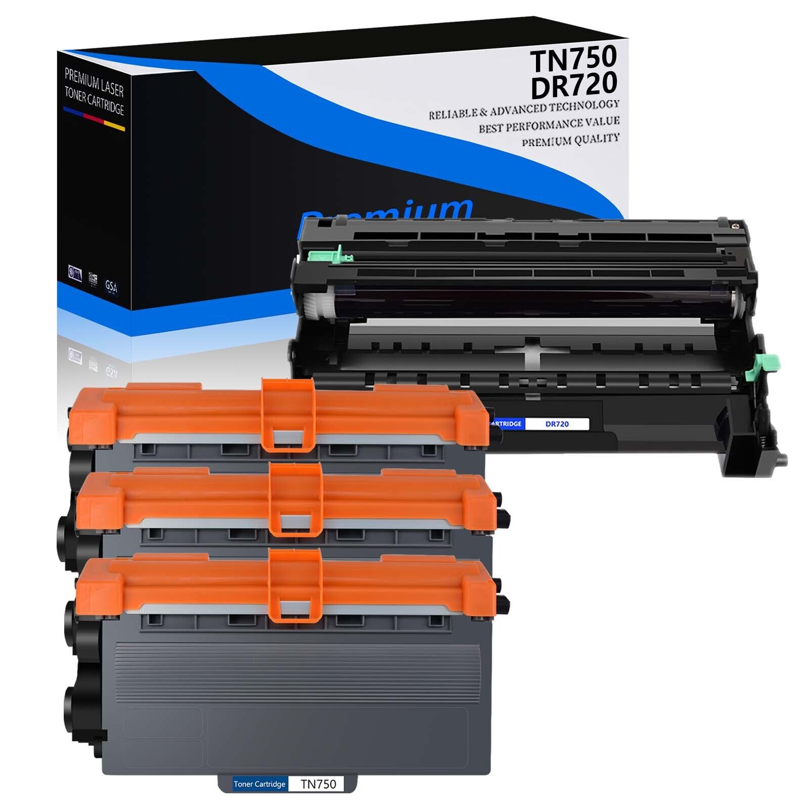 3x TN750 Toner +1x DR720 Drum Unit For Brother DCP-8150DN DCP-8155DN HL-6180DWT