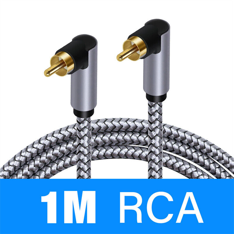 90 Right Angle RCA audio Cable Double Subwoofer Cord Home Theater Hi-Fi Systems