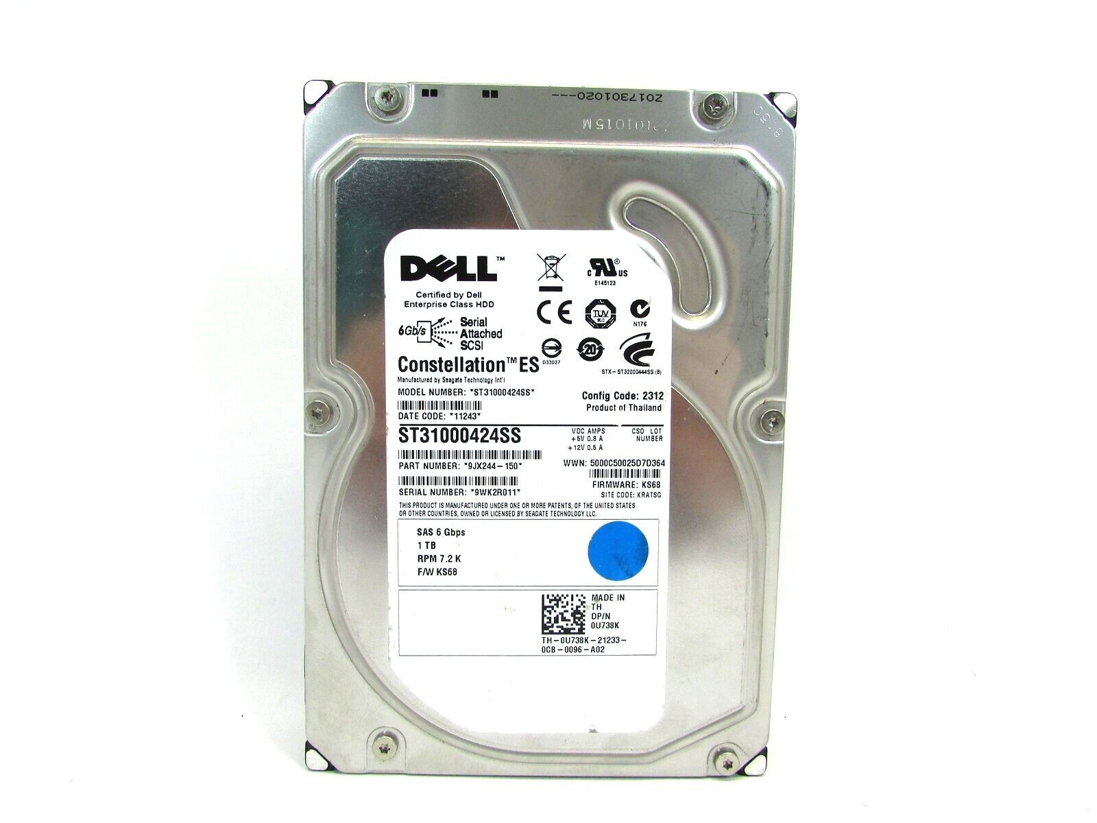 Dell U738K 1TB 7.2K 3.5 6Gbps SAS ST31000424SS Hard Drive HDD Grade B