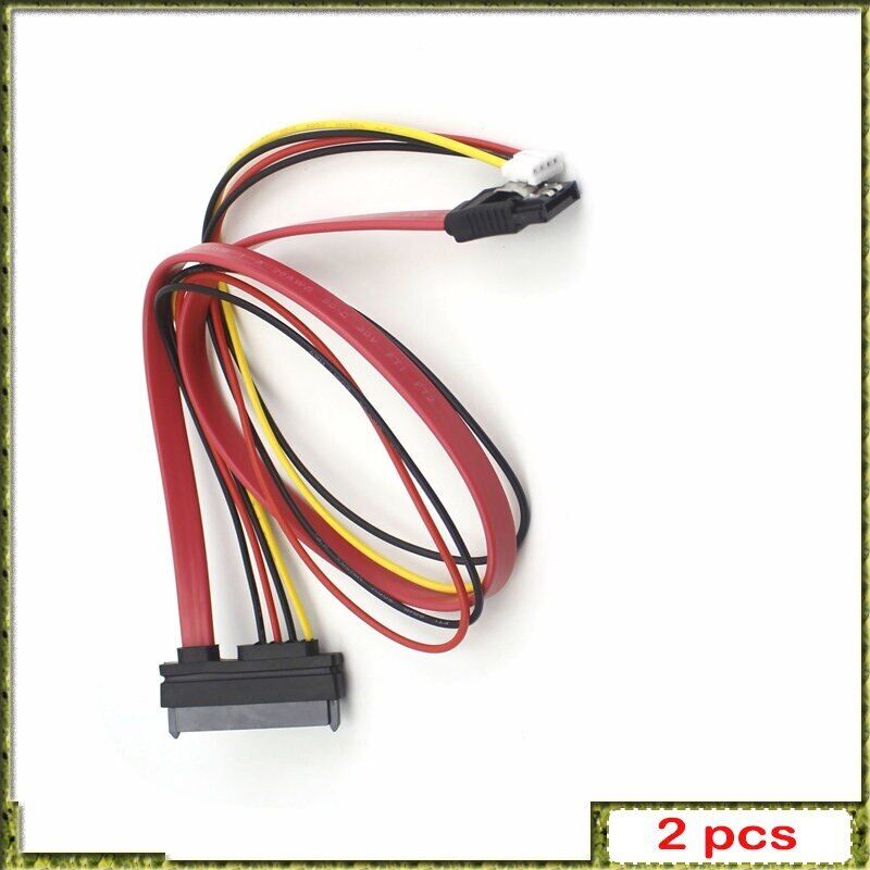 2pcs PH2.0 7+15 Female Power Cable 4PIN + SATA Adapter Drive Data 7+15P Cable