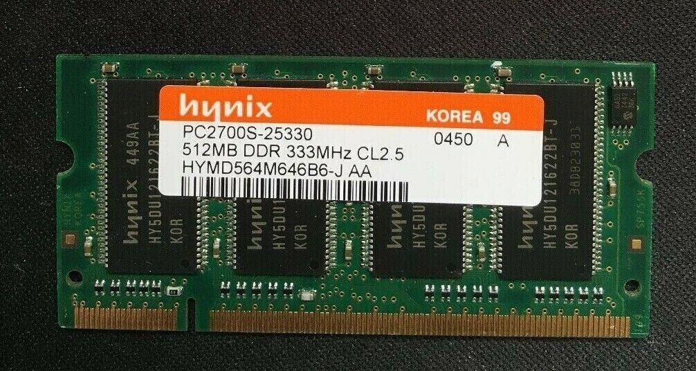 Hynix 512MB Memory DDR-333MHz PC-2700-S 200-Pin RAM SO-DIMM HYMD564M646B6-J AA