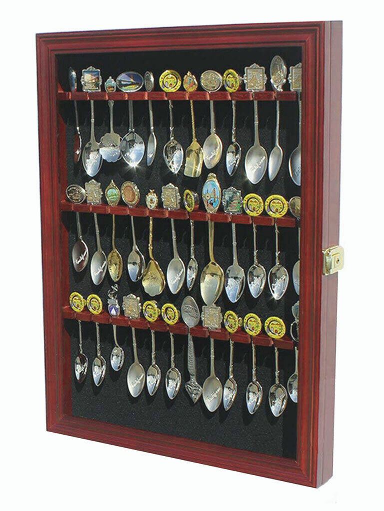 36 Spoon Display Case Rack Holder Wall Shadow Box Cabinet, glass door SP01L-CHE