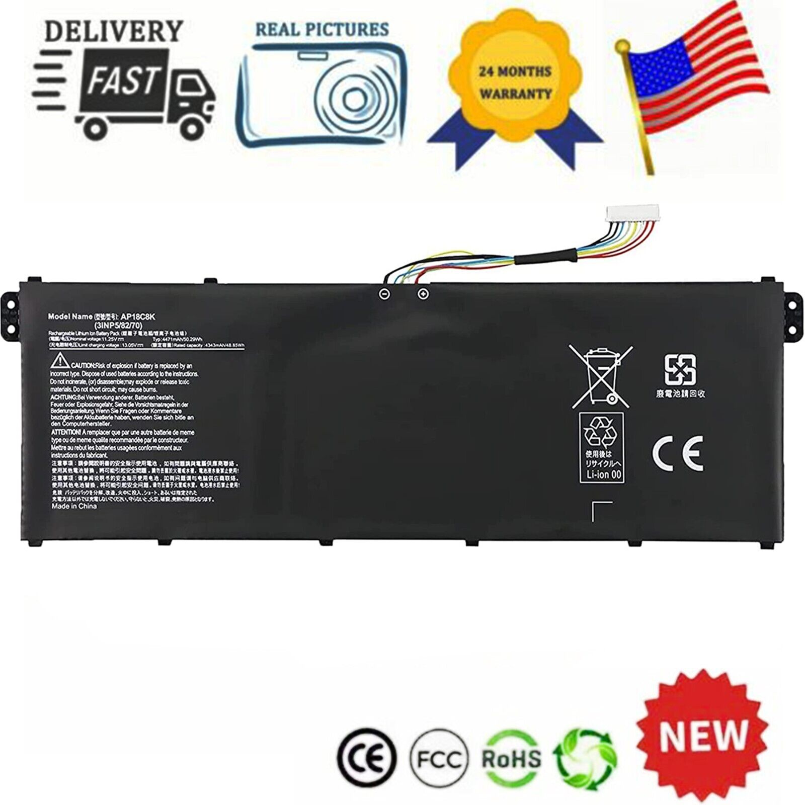 AP18C8K Battery For Acer Chromebook Spin CP713-2W 5 slim A515-54 A515-43 50.29Wh
