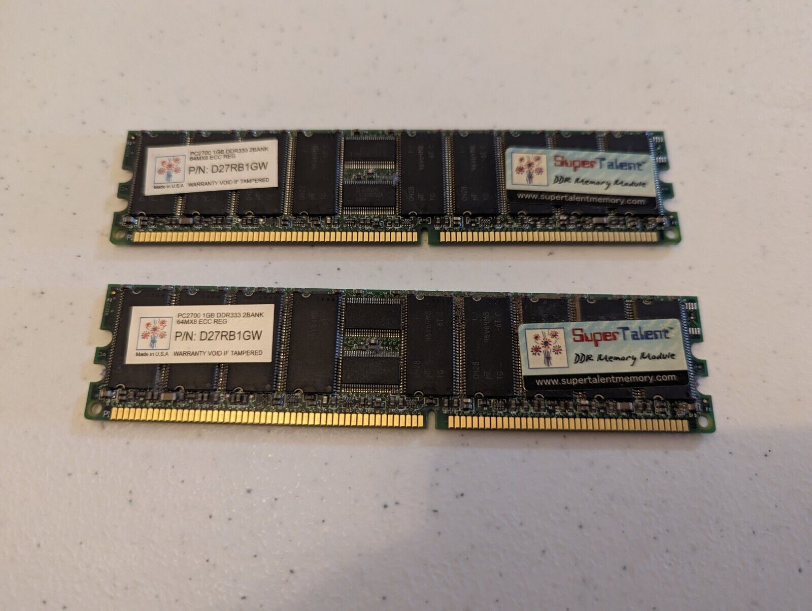 Two Used Super Talent D27RB1GW 1GB Regulated ECC Server Ram PC2700 DDR333