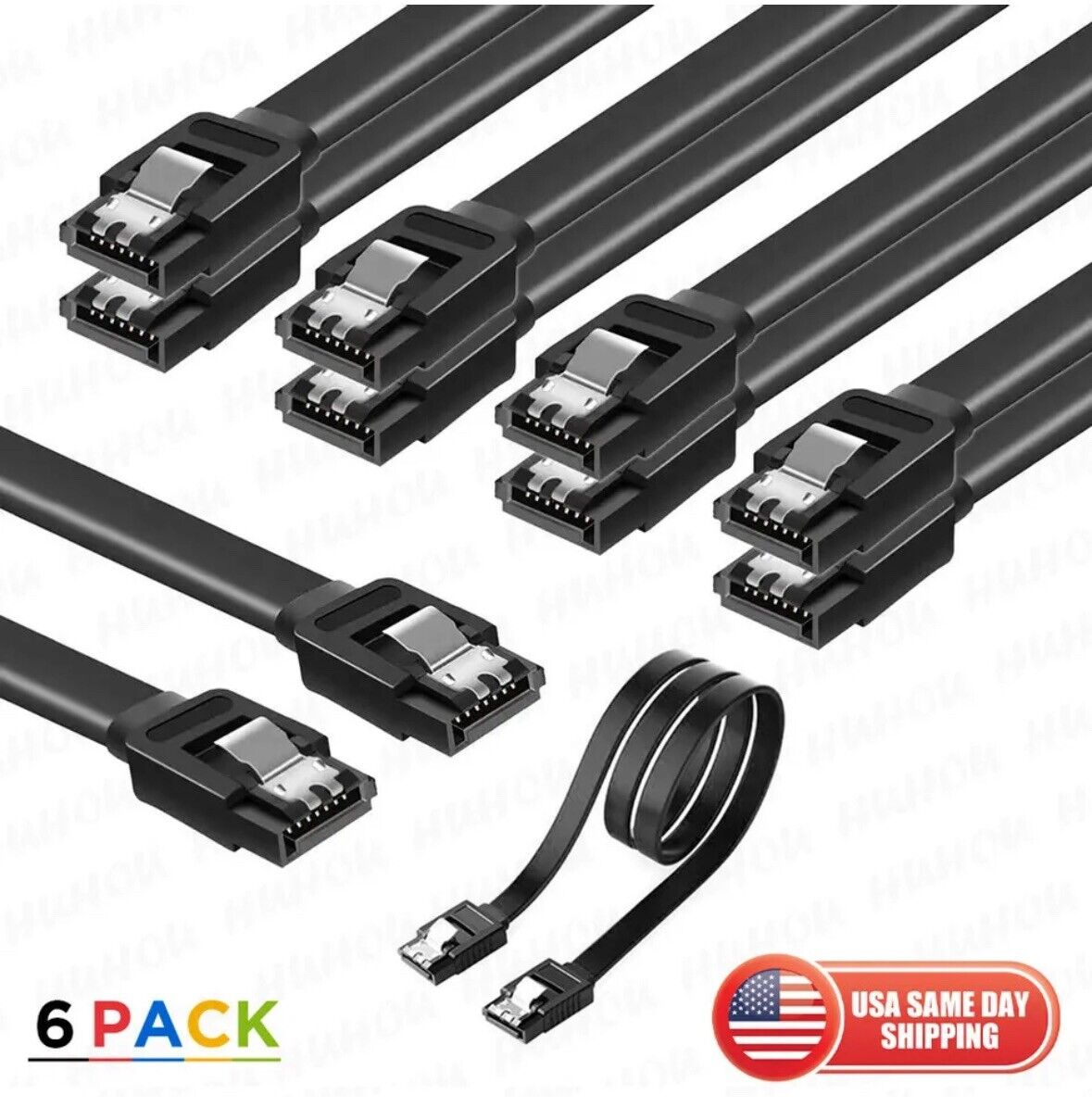 6 pack SATA Cable III 6Gbps Straight HDD SDD Data Cable with Locking Latch