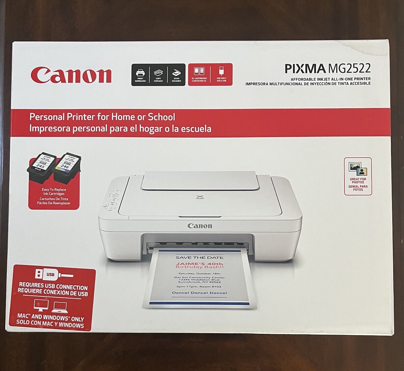 Canon PIXMA MG2522 Wired Color Inkjet Printer Print Printing, USB Cable Included