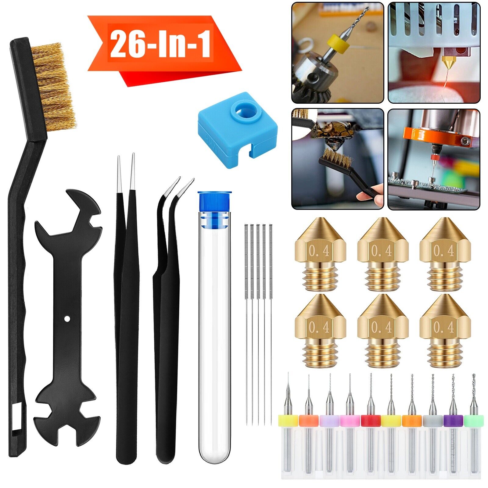 26PCS 3D Printer Ender Cleaning Wrench Tool Kit M6 Thread Mk8 Extruder Nozzles