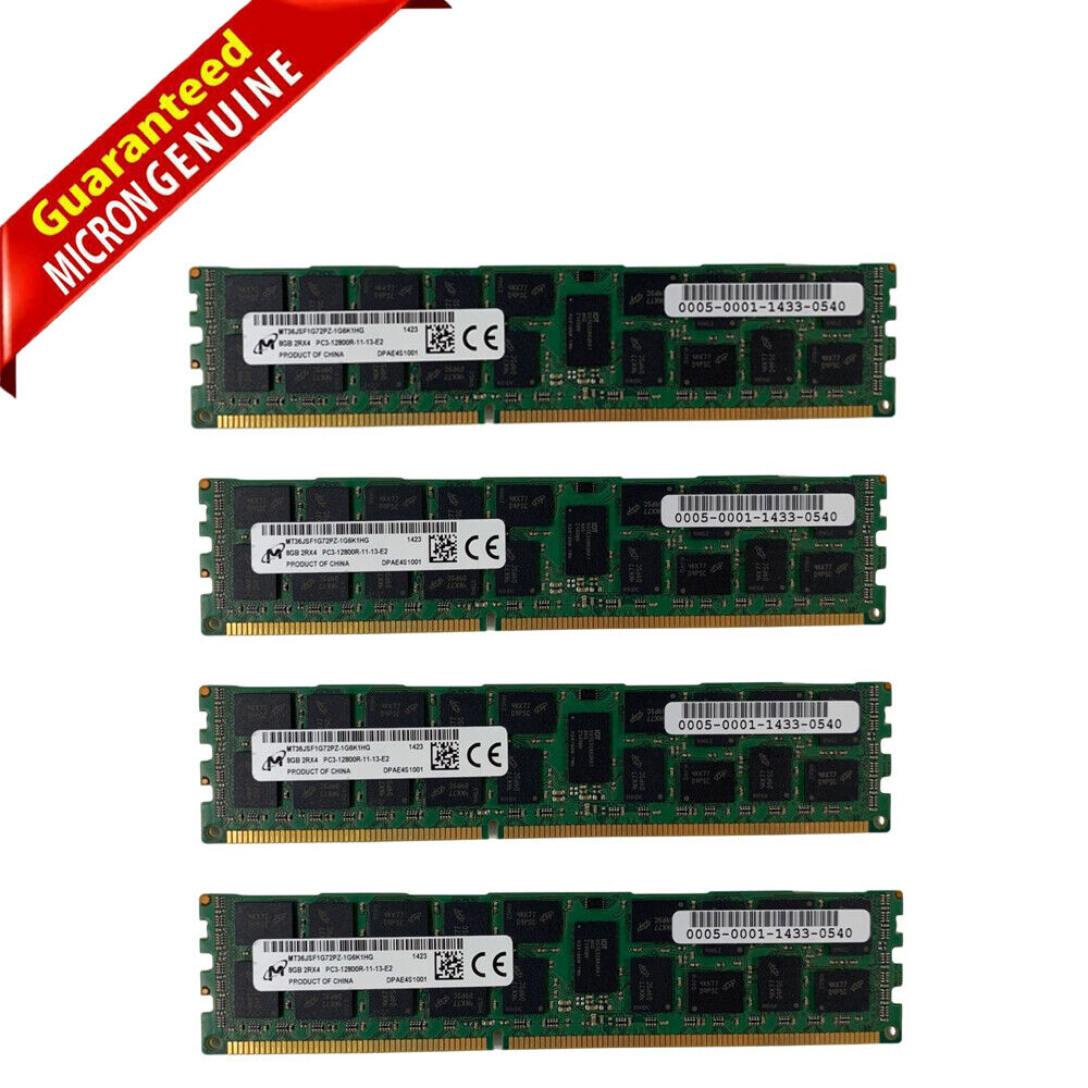 Lot Of 4 Micron MT36JSF1G72PZ-1G6K1 4x8GB PC3-12800R RDIMM 2Rx4 DDR3 Server RAM