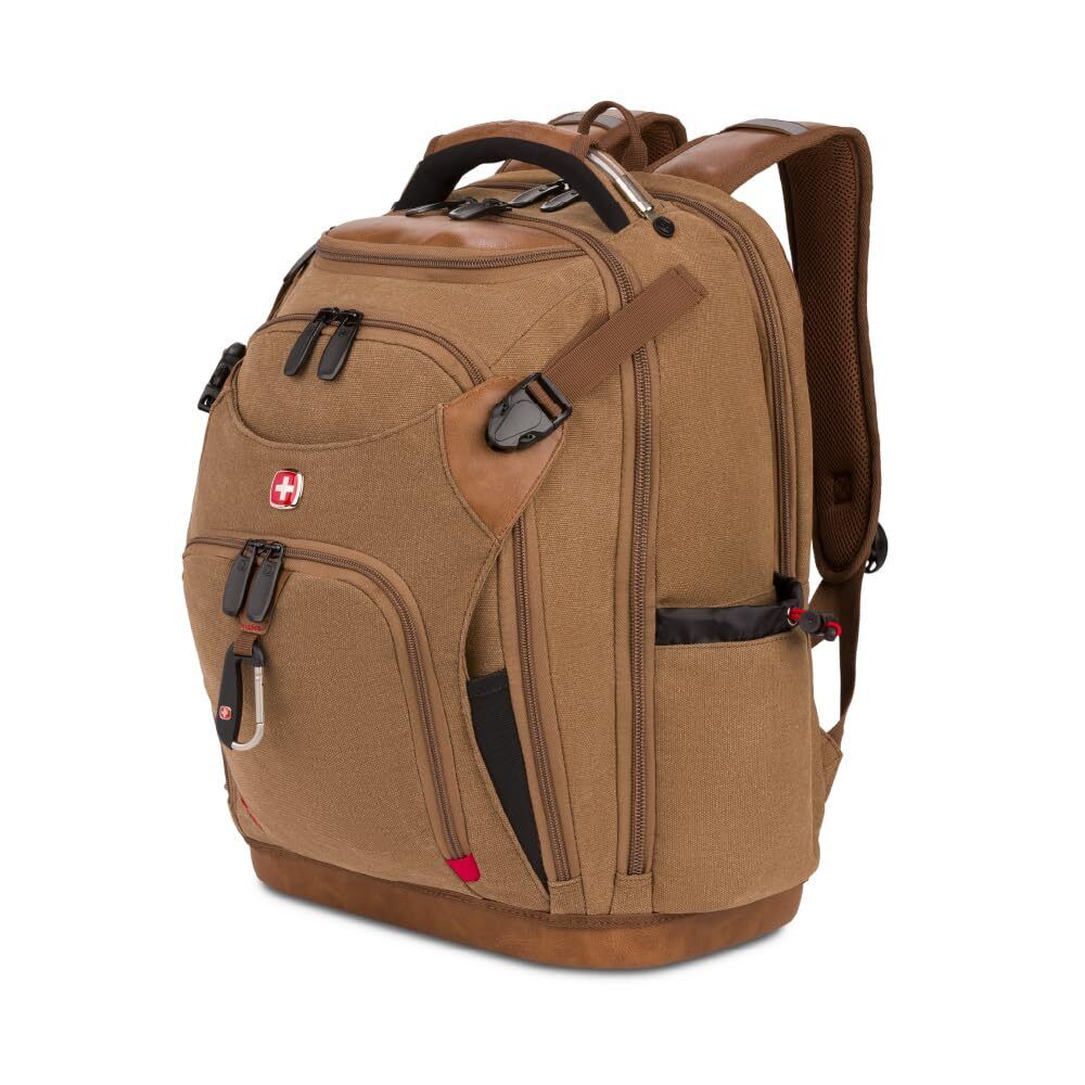 SwissGear Tool Bag Backpack Fits Up to 17-Inch Laptop Work Pack PRO Brown Canvas