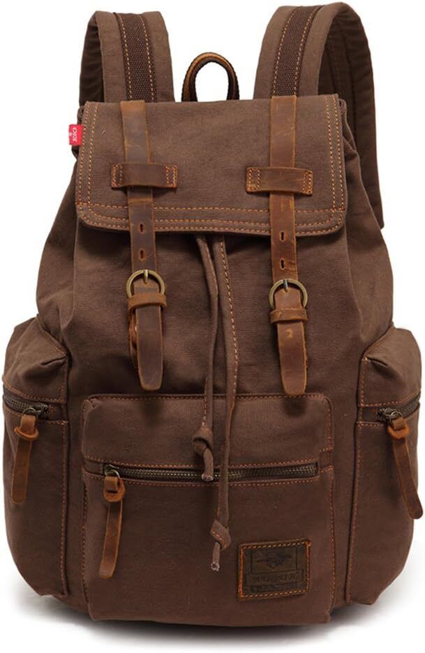 AUGUR High Capacity Canvas Vintage Backpack - for School Large, Coffee 