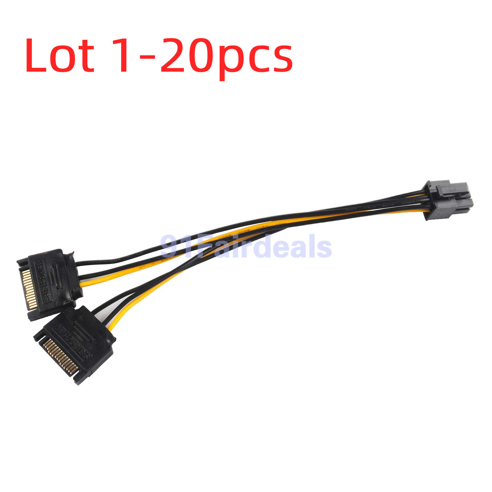 LOT 20cm Dual SATA 15Pin Male M to PCI-e 6 Pin Female F Video Card Power Cable