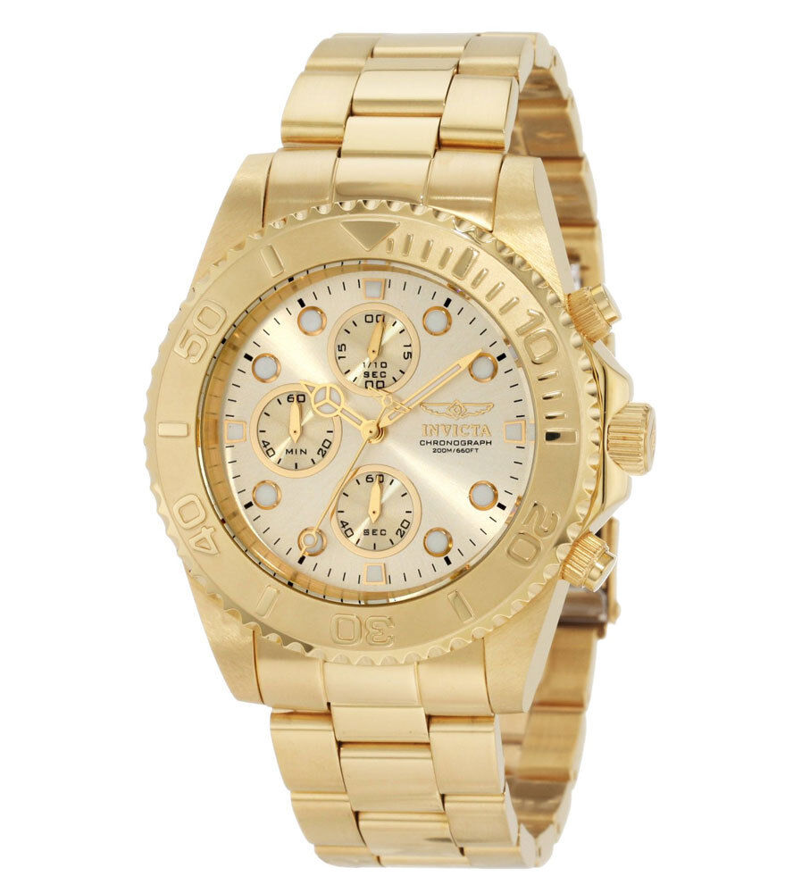 Invicta 1774 Men\'s Pro Diver Gold Tone Stainless Steel Chronograph Dive Watch