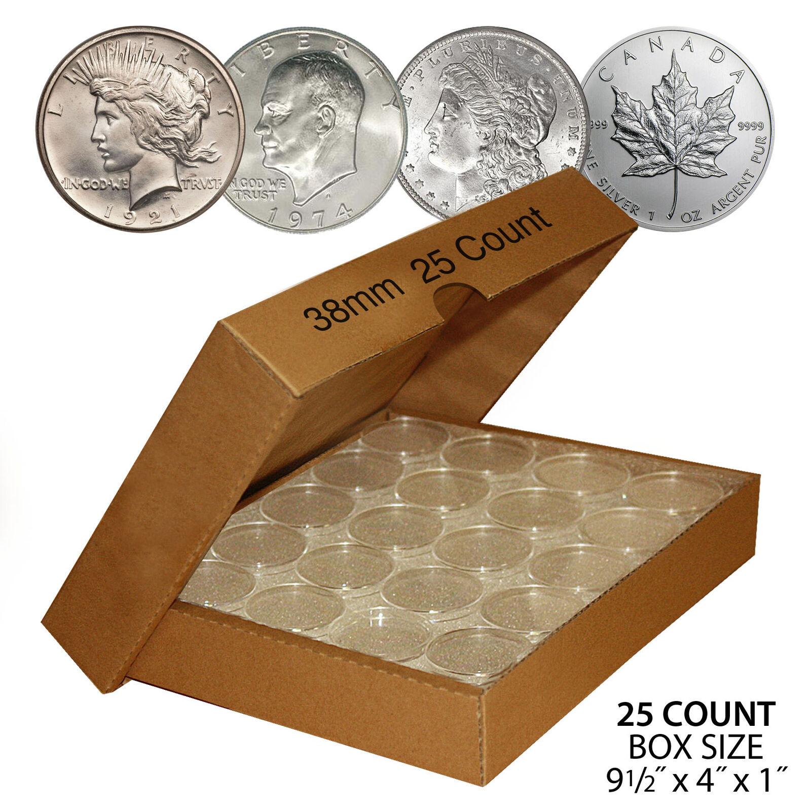 25 Direct-Fit Airtight 38mm Coin Capsules For 1 oz CANADIAN MAPLE LEAF with BOX