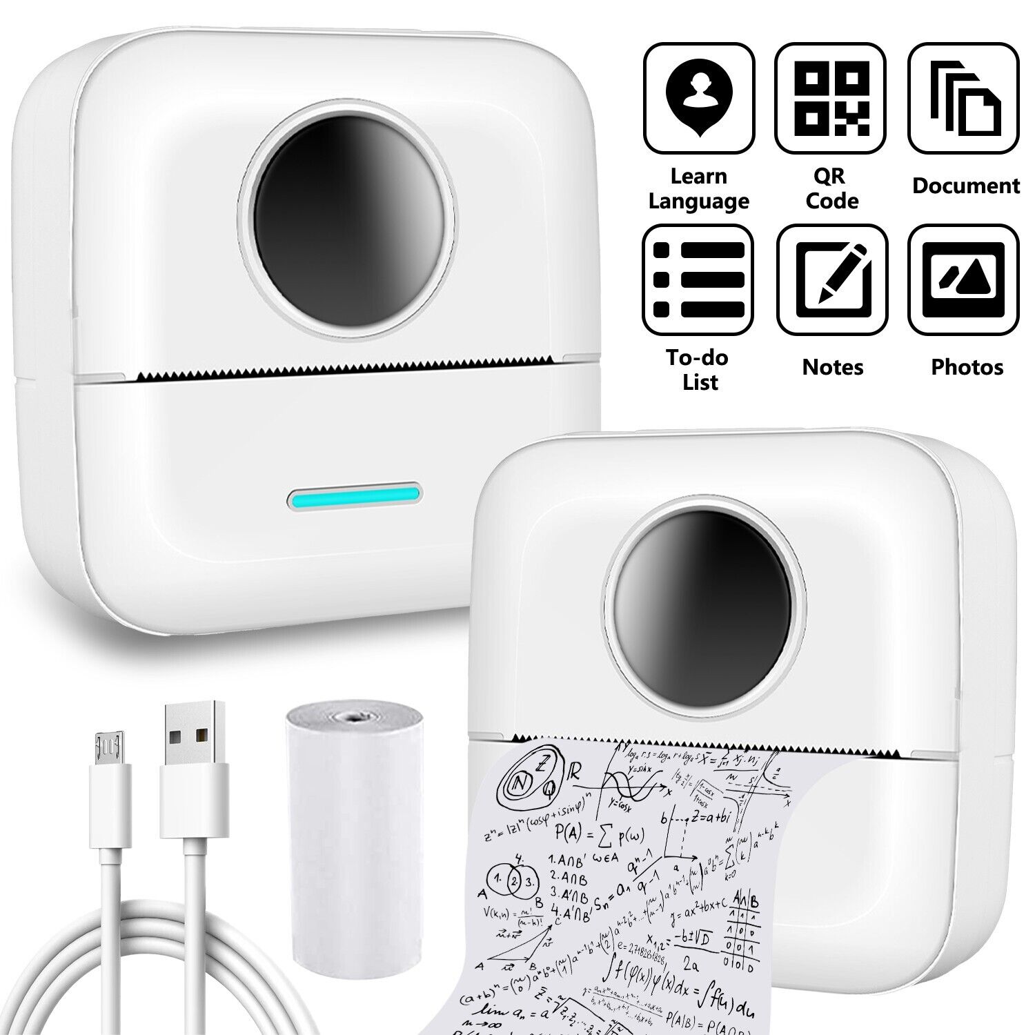 Portable Mini Pocket Printer Inkless Wireless Printing with 1 Roll Thermal Paper